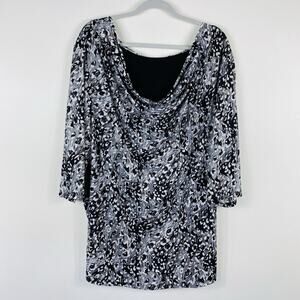 Maggie Barnes Sz 1X Printed Layered Look Cowl Neck Sequin Embellished Blouse Top